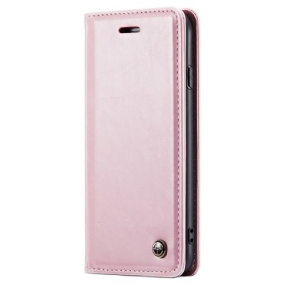Apple iPhone 7 (iPhone 8) „CaseMe“ Leather solidus atverčiamas rožinis odinis dėklas - knygutė | Priedai.lt