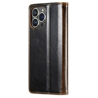 Apple iPhone 13 Pro „CaseMe“ Leather solidus atverčiamas rudas odinis dėklas - knygutė | Priedai.lt