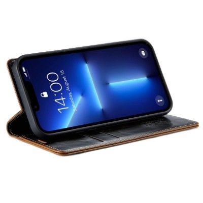 Apple iPhone 13 Pro „CaseMe“ Leather solidus atverčiamas rudas odinis dėklas - knygutė | Priedai.lt