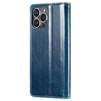 Apple iPhone 13 Pro „CaseMe“ Leather solidus atverčiamas mėlynas odinis dėklas - knygutė | Priedai.lt