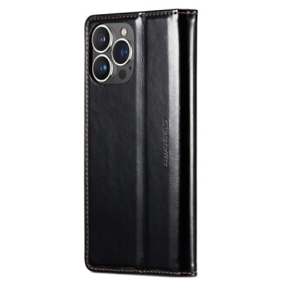 Apple iPhone 13 Pro Max „CaseMe“ Leather solidus atverčiamas juodas odinis dėklas - knygutė | Priedai.lt