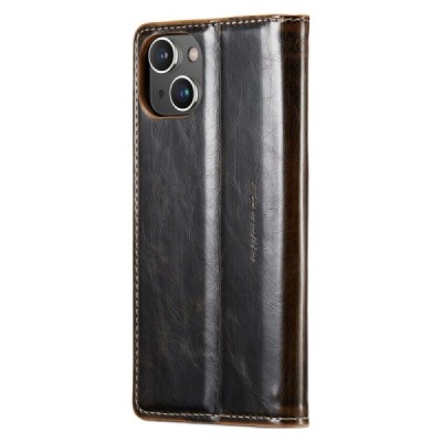 Apple iPhone 14 „CaseMe“ Leather solidus atverčiamas rudas odinis dėklas - knygutė | Priedai.lt