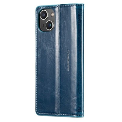 Apple iPhone 14 „CaseMe“ Leather solidus atverčiamas mėlynas odinis dėklas - knygutė | Priedai.lt