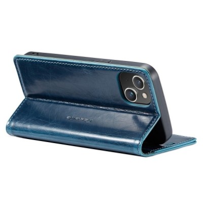 Apple iPhone 14 „CaseMe“ Leather solidus atverčiamas mėlynas odinis dėklas - knygutė | Priedai.lt