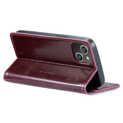 Apple iPhone 14 „CaseMe“ Leather solidus atverčiamas bordo odinis dėklas - knygutė | Priedai.lt