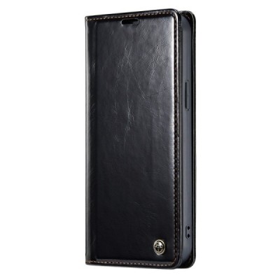 Apple iPhone 14 Plus „CaseMe“ Leather solidus atverčiamas juodas odinis dėklas - knygutė | Priedai.lt