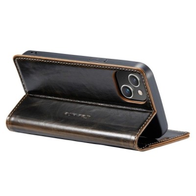 Apple iPhone 14 Plus „CaseMe“ Leather solidus atverčiamas rudas odinis dėklas - knygutė | Priedai.lt