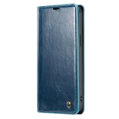 Apple iPhone 14 Plus „CaseMe“ Leather solidus atverčiamas mėlynas odinis dėklas - knygutė | Priedai.lt