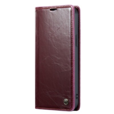 Apple iPhone 14 Plus „CaseMe“ Leather solidus atverčiamas bordo odinis dėklas - knygutė | Priedai.lt