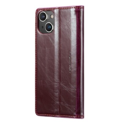 Apple iPhone 14 Plus „CaseMe“ Leather solidus atverčiamas bordo odinis dėklas - knygutė | Priedai.lt