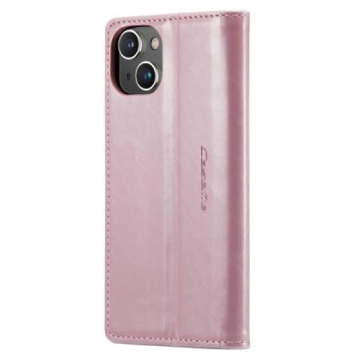 Apple iPhone 14 Plus „CaseMe“ Leather solidus atverčiamas rožinis odinis dėklas - knygutė | Priedai.lt