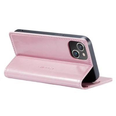 Apple iPhone 14 Plus „CaseMe“ Leather solidus atverčiamas rožinis odinis dėklas - knygutė | Priedai.lt