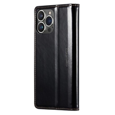 Apple iPhone 14 Pro Max „CaseMe“ Leather solidus atverčiamas juodas odinis dėklas - knygutė | Priedai.lt