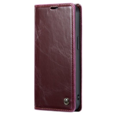 Apple iPhone 14 Pro Max „CaseMe“ Leather solidus atverčiamas bordo odinis dėklas - knygutė | Priedai.lt