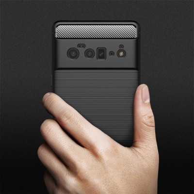Google Pixel 6 Pro „Carbon“ kieto silikono TPU juodas dėklas - nugarėlė | Priedai.lt