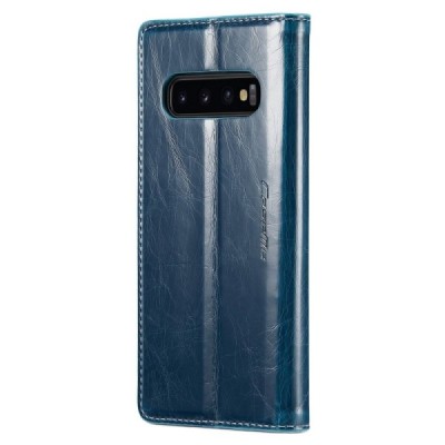 Samsung Galaxy S10 (G973) „CaseMe“ Leather solidus atverčiamas mėlynas odinis dėklas - knygutė | Priedai.lt