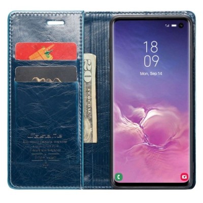 Samsung Galaxy S10 (G973) „CaseMe“ Leather solidus atverčiamas mėlynas odinis dėklas - knygutė | Priedai.lt