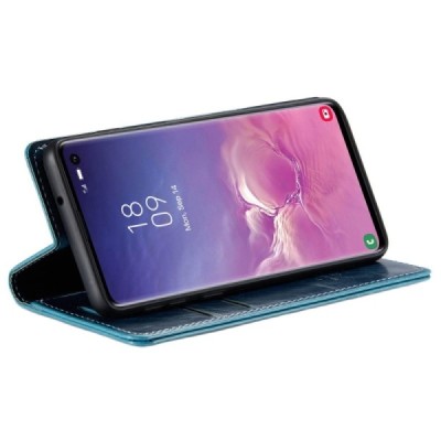 Samsung Galaxy S10 (G973) „CaseMe“ Leather solidus atverčiamas mėlynas odinis dėklas - knygutė | Priedai.lt