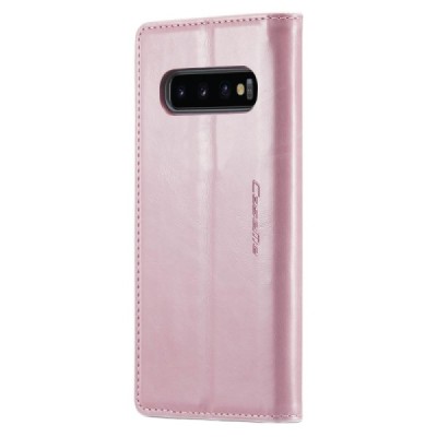 Samsung Galaxy S10 (G973) „CaseMe“ Leather solidus atverčiamas rožinis odinis dėklas - knygutė | Priedai.lt