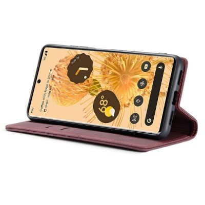 Google Pixel 6 Pro CaseMe Retro solidus atverčiamas bordo odinis dėklas - knygutė | Priedai.lt