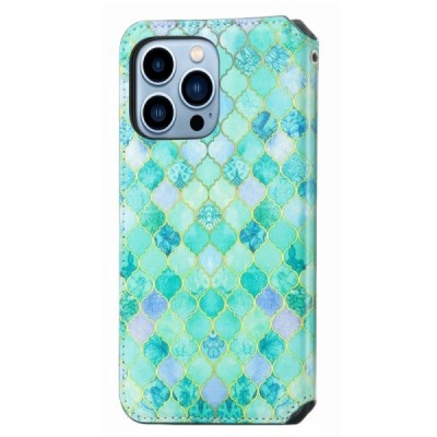 Apple iPhone 13 Pro atverčiamas spalvotas „Caseneo“ Emerald odinis dėklas - knygutė | Priedai.lt