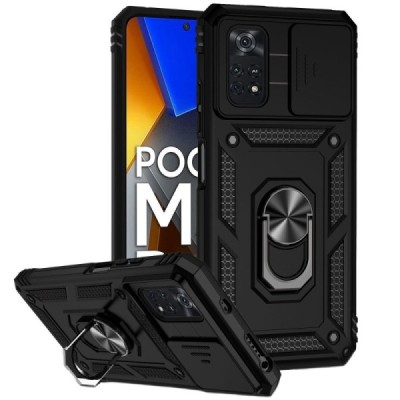 Sustiprintos apsaugos „Kickstand“ Xiaomi Poco M4 Pro 4G juodas kieto silikono (TPU) ir plastiko dėklas | Priedai.lt