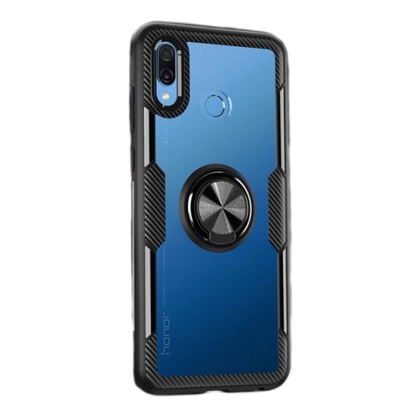 „Fashion“ Kickstand Kõva silikoon (TPU) kaaned - läbipaistev / must (Honor Play)