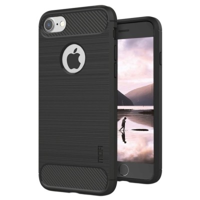 Apple iPhone 7 (iPhone 8) „Mofi“ Carbon kieto silikono TPU juodas dėklas - nugarėlė | Priedai.lt