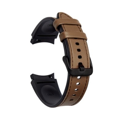 Leather išmaniojo laikrodžio (Samsung Galaxy Watch 4 / 4 Classic) odinė ruda apyrankė | Priedai.lt
