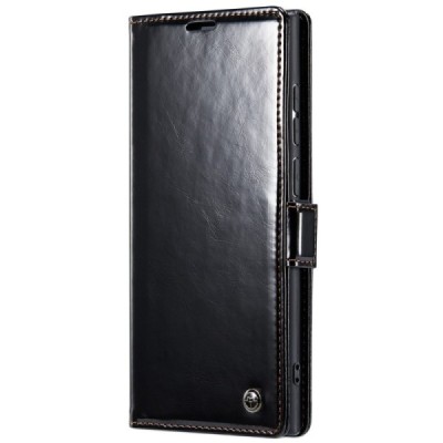 Samsung Galaxy S23 Ultra (SM-S918) „CaseMe“ Leather solidus atverčiamas juodas odinis dėklas - knygutė | Priedai.lt