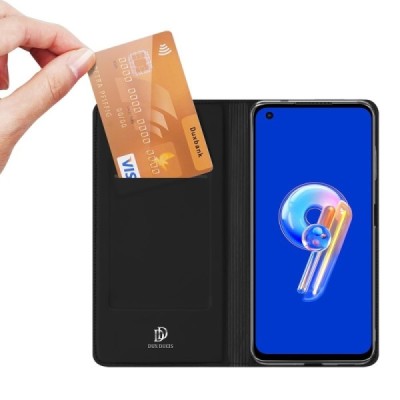 „Dux Ducis“ Skin serijos Asus Zenfone 9 (AI2202) juodas odinis atverčiamas dėklas | Priedai.lt