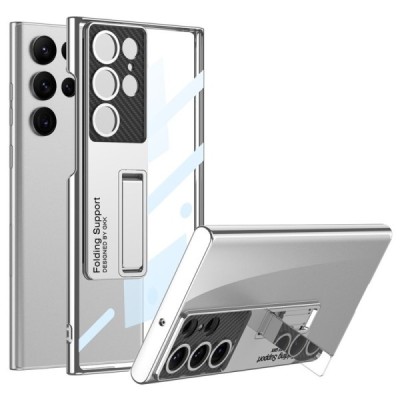 Samsung Galaxy S23 Ultra (SM-S918) GKK Kickstand skaidrus sidabrinis plastikinis dėklas - nugarėlė | Priedai.lt