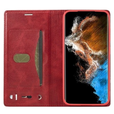 „Lc.Imeeke“ Samsung Galaxy S23+ (SM-S916) raudonas odinis atverčiamas dėklas | Priedai.lt