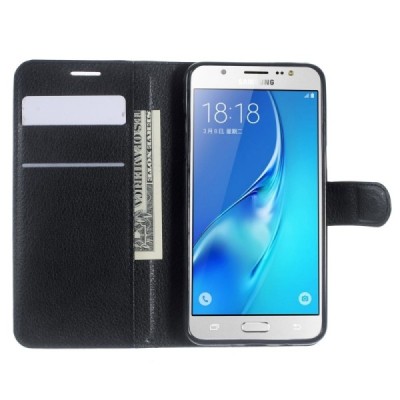 Samsung Galaxy J5 2016 (J510) atverčiamas juodas odinis Litchi dėklas - piniginė | Priedai.lt