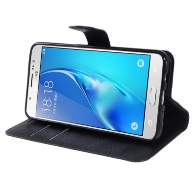 Samsung Galaxy J5 2016 (J510) atverčiamas juodas odinis Litchi dėklas - piniginė | Priedai.lt