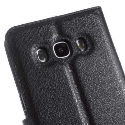 Samsung Galaxy J5 2016 (J510) atverčiamas juodas odinis Litchi dėklas - piniginė | Priedai.lt