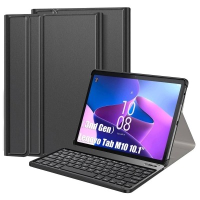 Lenovo Tab M10 10.1" Gen 3 (TB-328XU, TB-328FU) atverčiamas juodas odinis dėklas su bluetooth belaide klaviatūra | Priedai.lt