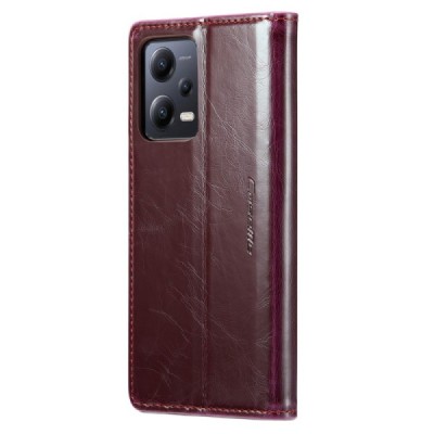 Xiaomi Redmi Note 12 Pro (Poco X5 Pro) „CaseMe“ Leather solidus atverčiamas bordo odinis dėklas - knygutė | Priedai.lt