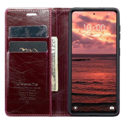 Xiaomi Redmi Note 12 Pro (Poco X5 Pro) „CaseMe“ Leather solidus atverčiamas bordo odinis dėklas - knygutė | Priedai.lt