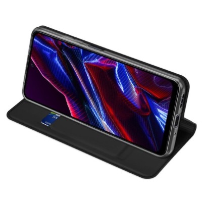 „Dux Ducis“ Skin serijos Xiaomi Redmi Note 12 (Poco X5 5G) juodas odinis atverčiamas dėklas | Priedai.lt