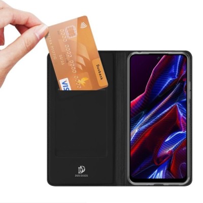 „Dux Ducis“ Skin serijos Xiaomi Redmi Note 12 (Poco X5 5G) juodas odinis atverčiamas dėklas | Priedai.lt