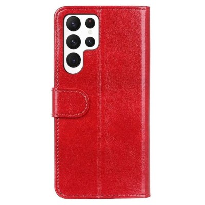 Samsung Galaxy S23 Ultra (SM-S918) atverčiamas raudonas odinis dėklas - piniginė | Priedai.lt