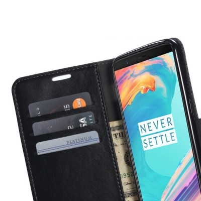OnePlus 5T „Muxma“ atverčiamas juodas odinis dėklas - piniginė | Priedai.lt