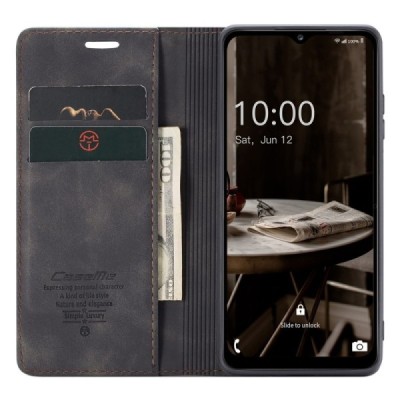 Samsung Galaxy A34 5G (SM-A346E) CaseMe Retro solidus atverčiamas juodas odinis dėklas - knygutė | Priedai.lt