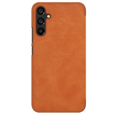 Prabangus „Nillkin“ Qin serijos rudas odinis atverčiamas Samsung Galaxy A34 5G (SM-A346E) dėklas | Priedai.lt