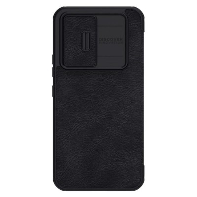 Samsung Galaxy A54 (SM-A546B) prabangus Nillkin Qin Pro serijos juodas odinis atverčiamas dėklas - knygutė | Priedai.lt