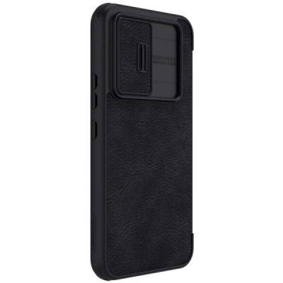 Samsung Galaxy A54 (SM-A546B) prabangus Nillkin Qin Pro serijos juodas odinis atverčiamas dėklas - knygutė | Priedai.lt
