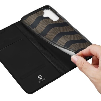 „Dux Ducis“ Skin serijos Samsung Galaxy A34 5G (SM-A346E) juodas odinis atverčiamas dėklas | Priedai.lt