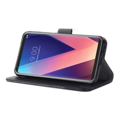 LG V30 (H930) „Muxma“ atverčiamas juodas odinis dėklas - piniginė | Priedai.lt