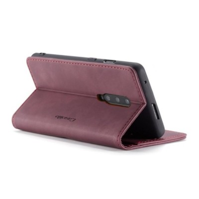 OnePlus 7 Pro CaseMe Retro solidus atverčiamas bordo odinis dėklas - knygutė | Priedai.lt